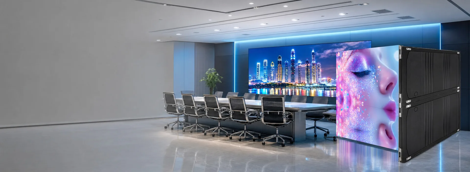 COB fine pitch LED video wall installed in a corporate conference room