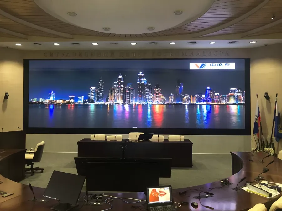 Fine pitch LED video wall in a corporate conference room